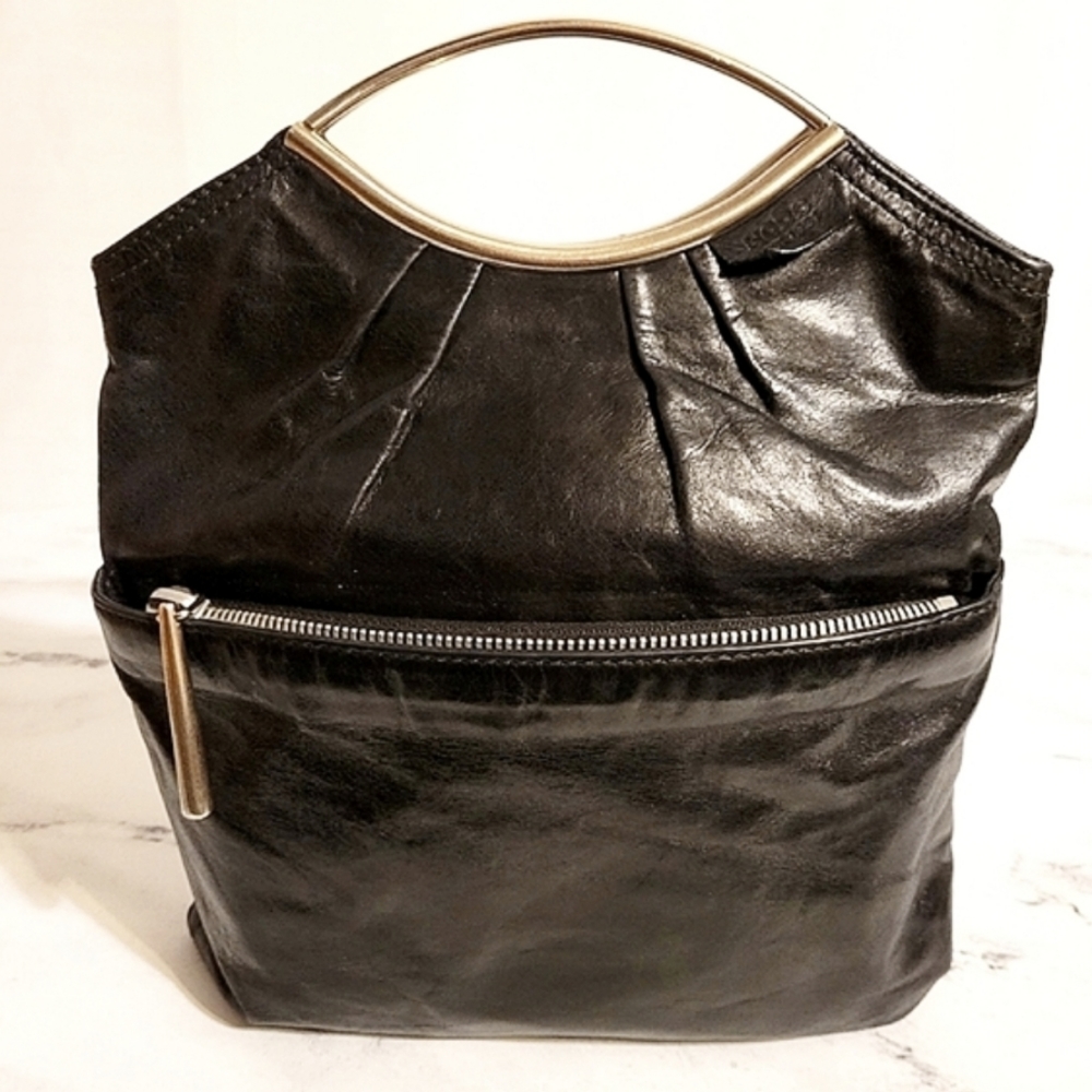 HOBO Int'l Black with Silver Handles Leather Handbag/Tote/Clutch
